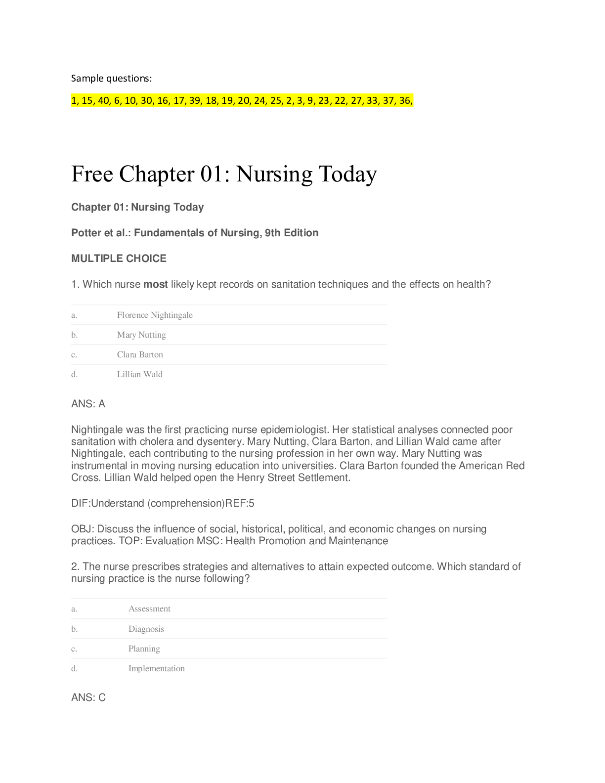 Preview of NURSING 150 Practice Questions, Study Guide Material Questions and Answers with Explanatio